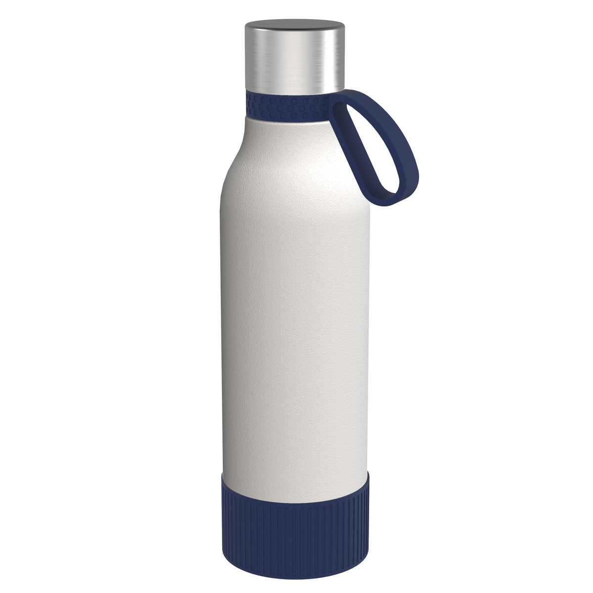Flasche: weiß, Ring: dunkelblau, Hülle: dunkelblau