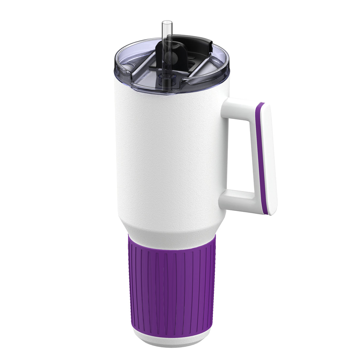 Becher: weiß, Ring: lila, Hülle: lila