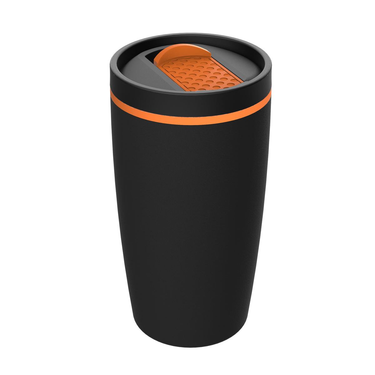 Becher: schwarz, Hülle: orange, Ring: orange