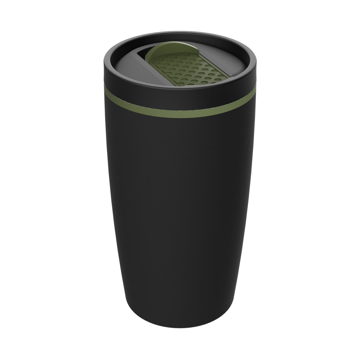 Becher: schwarz, Hülle: olivgrün, Ring: olivgrün