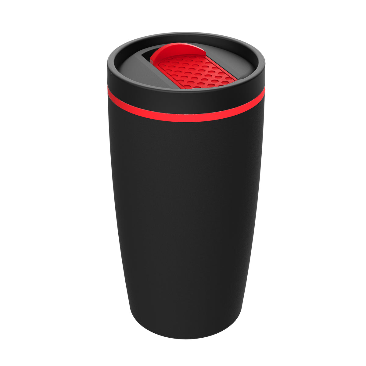Becher: schwarz, Hülle: rot, Ring: rot