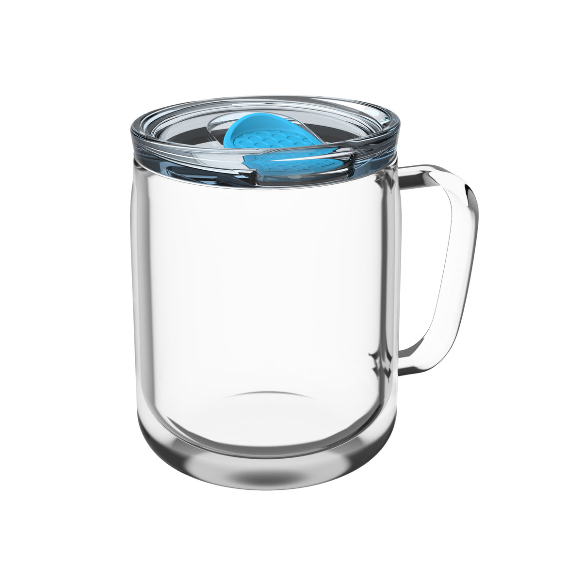 Becher: transparent, Deckel: cyan