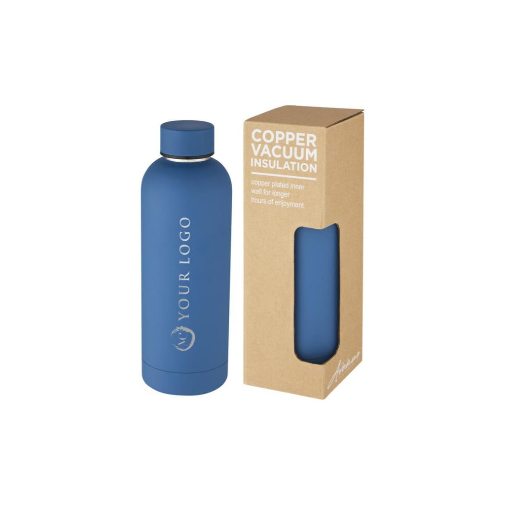 Blaue vakuum isolierflasche mit deinem Wunsch Design bedruckbar nachhaltig
