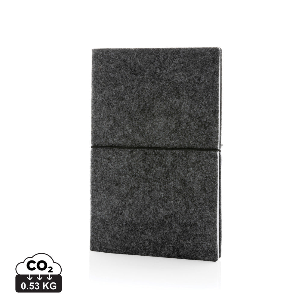 A5-Softcover-Notizbuch aus GRS zertifiert recyceltem Filz – schwarz