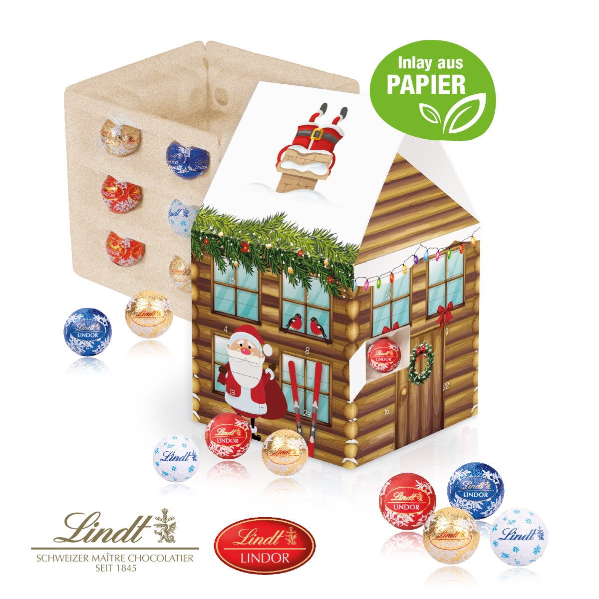 Adventskalender in Hausform mit 24 Türchen und individuellem Werbedruck