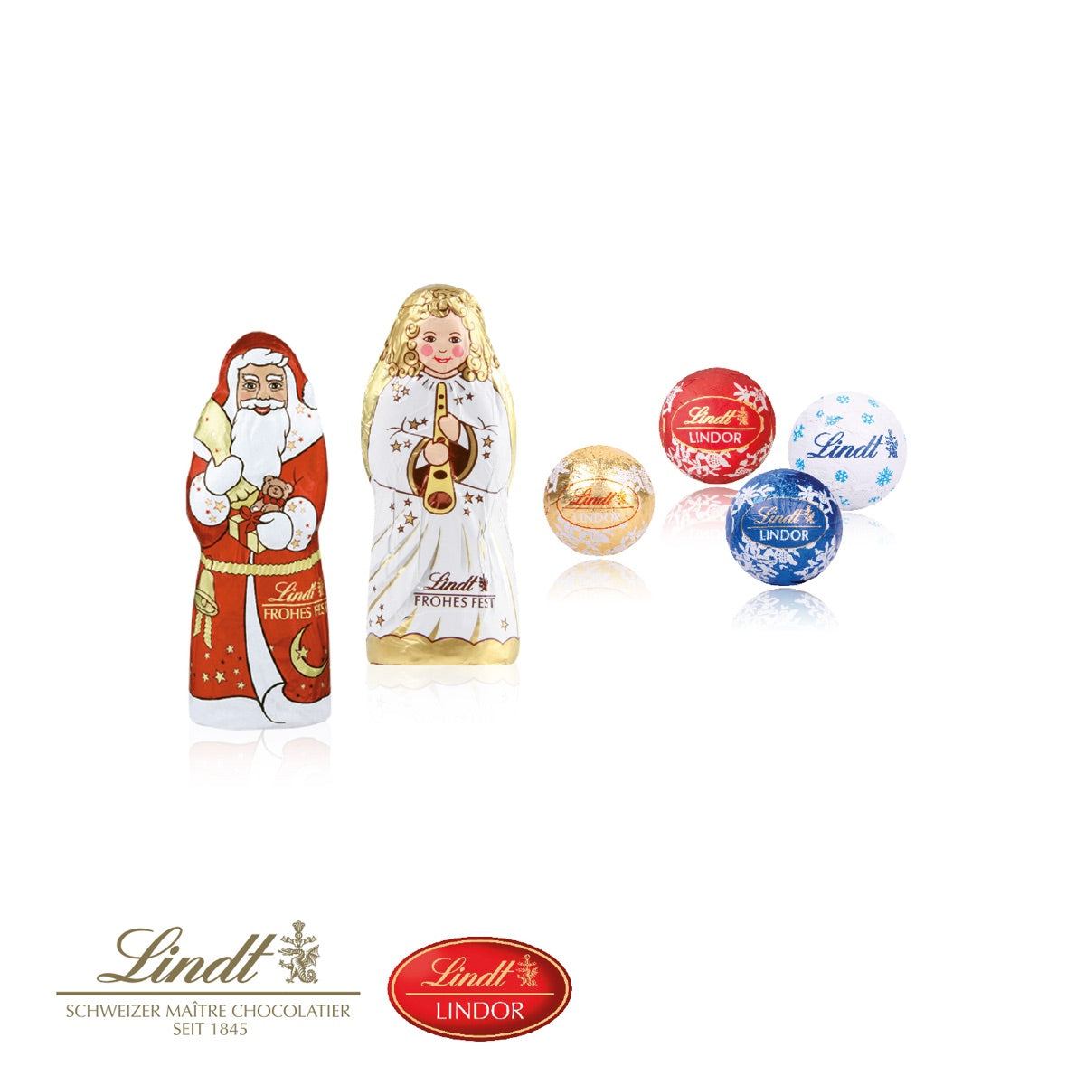 Lindt Minis und Weihnachtsfiguren hinter den Türchen des Kalenders