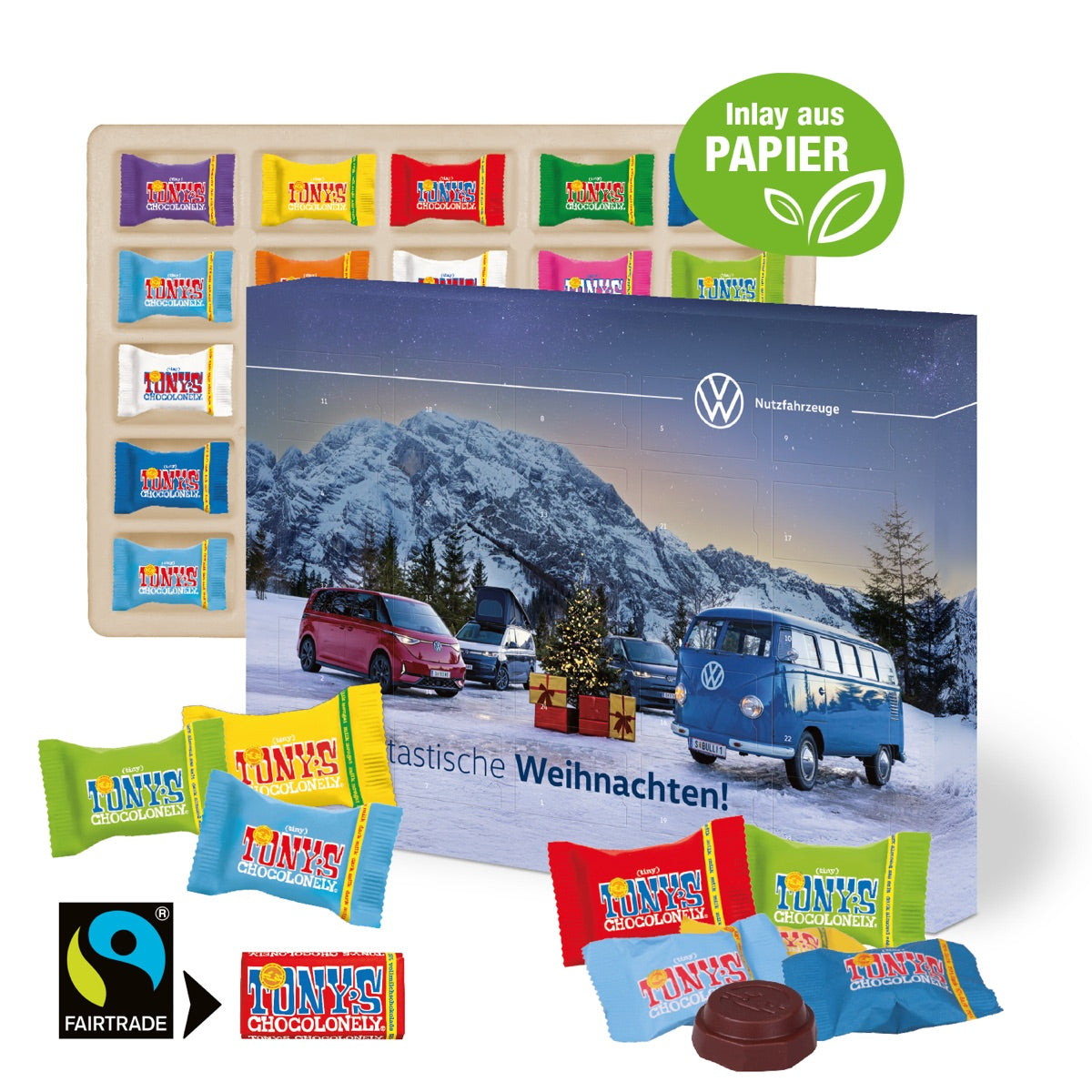Adventskalender mit vollflächigem Werbedruck auf der Kartonhülle