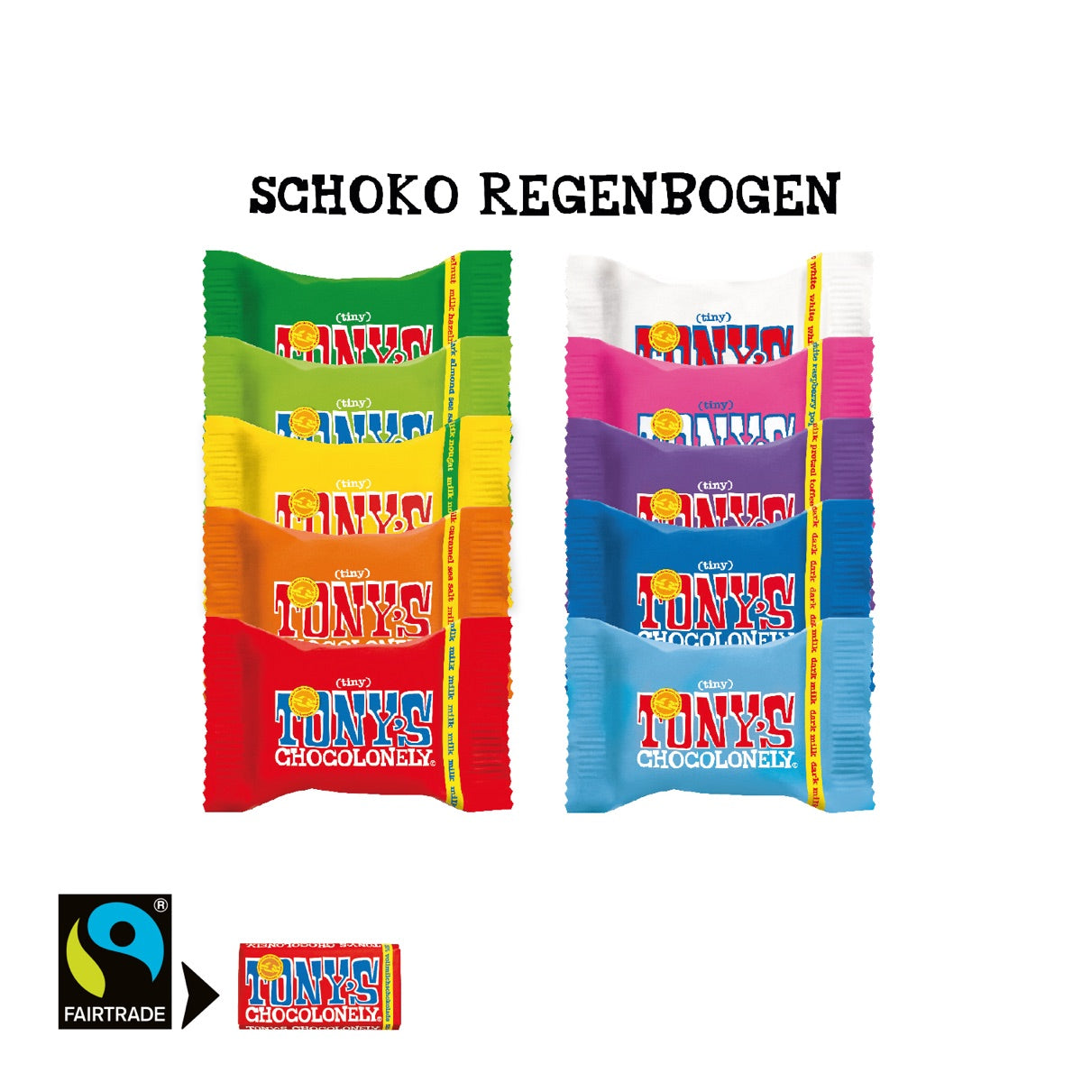 Bunt sortierte Täfelchen von Tony's Schokolade im Adventskalender