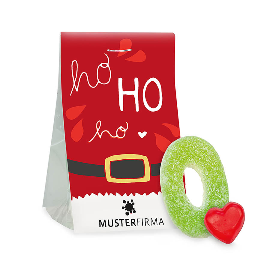 Apfelring und Kirschherzen im Tütchen 20 g zum Nikolaus mit Logo – Beispielmotiv