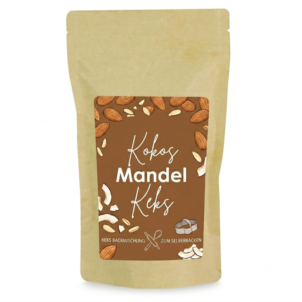 Backmischung Kokos Mandel Kekse im Beutel 300 g mit Logo – Beispielmotiv