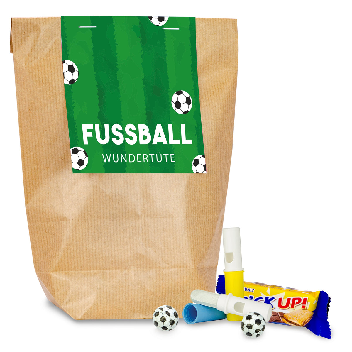 Bunter Süßigkeiten Mix in der Papiertüte 150 g mit Logo – Beispielmotiv