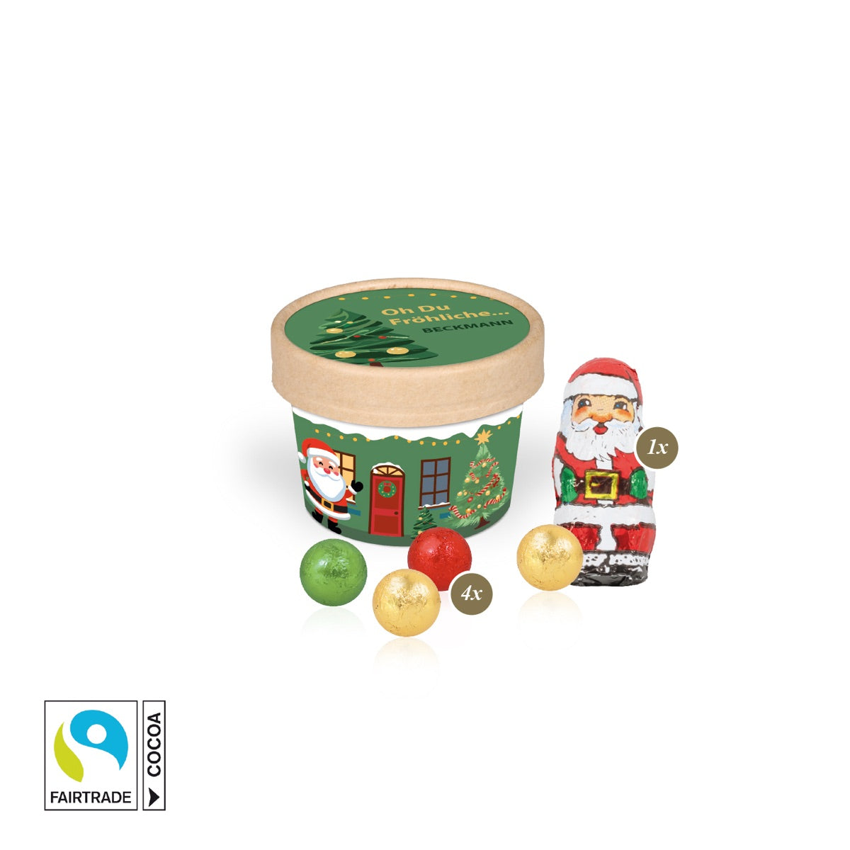 Kartonbecher als Weihnachtspräsent mit individuellem Werbedruck