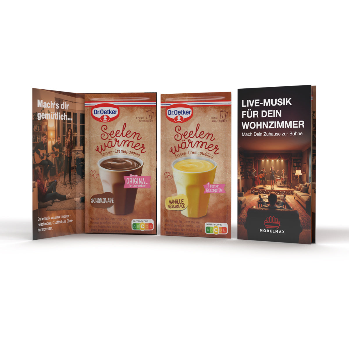 Dr. Oetker Tassenpudding in bedruckter Werbeklappkarte