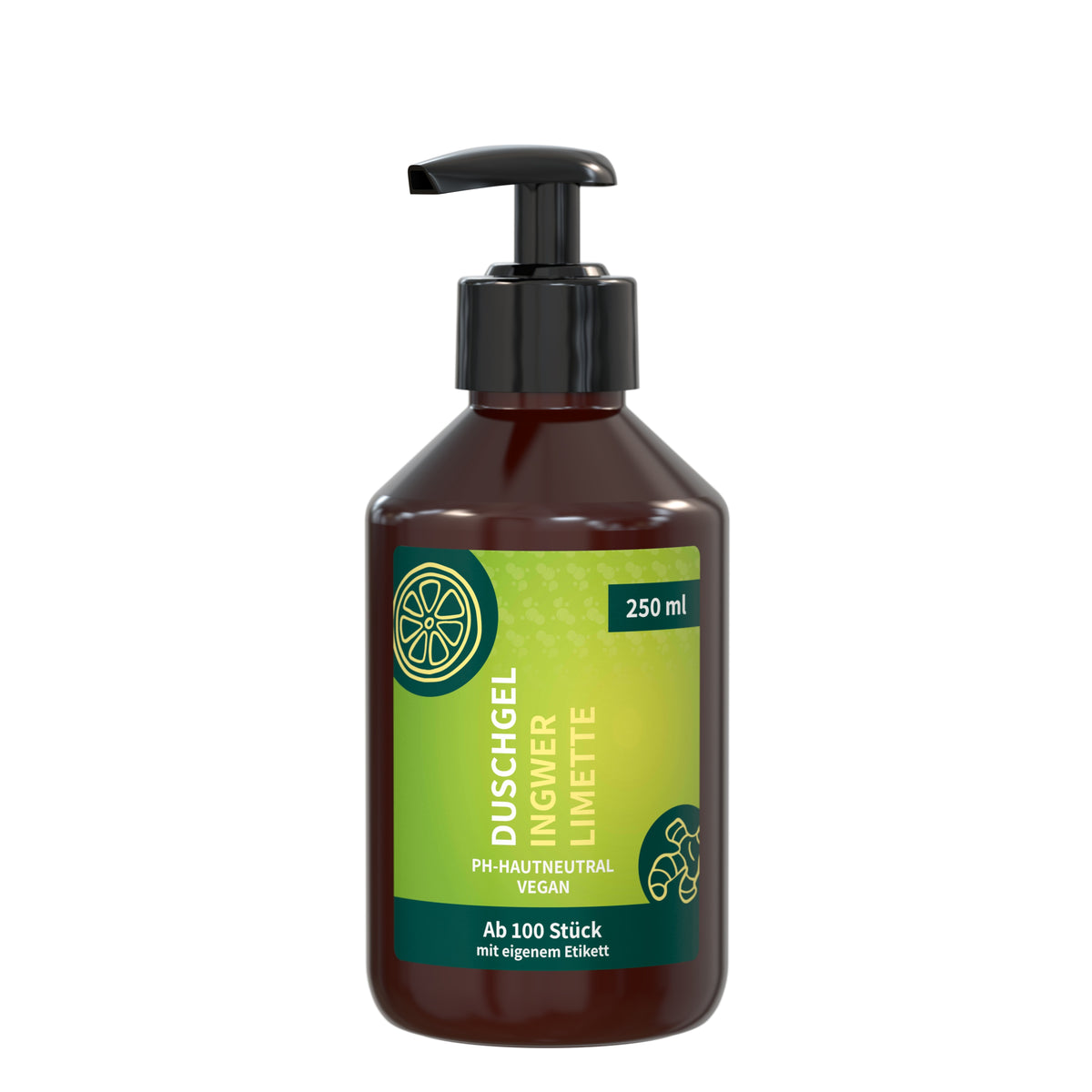 Duschgel Ingwer Limette 250 ml Pumpspender mit Etikett