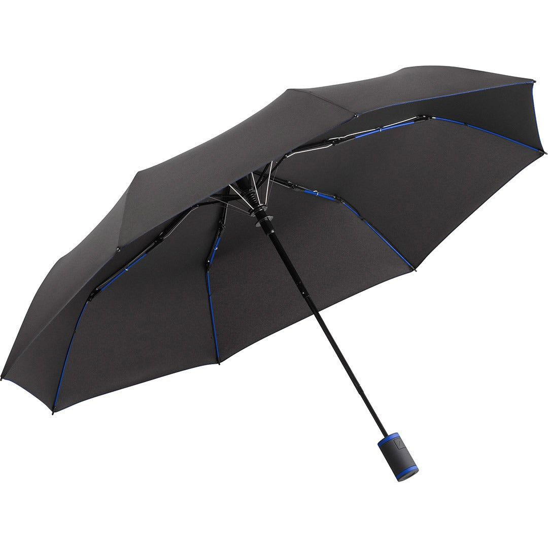 FARE Taschenschirm AC Mini Style mit Farbakzenten – Schwarz / Euroblau