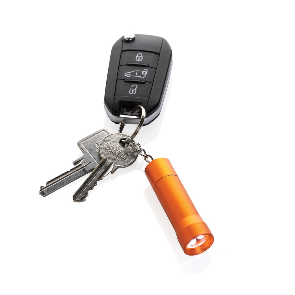 Flash Schlüsselanhänger-Taschenlampe aus RCS rec. Aluminium – orange