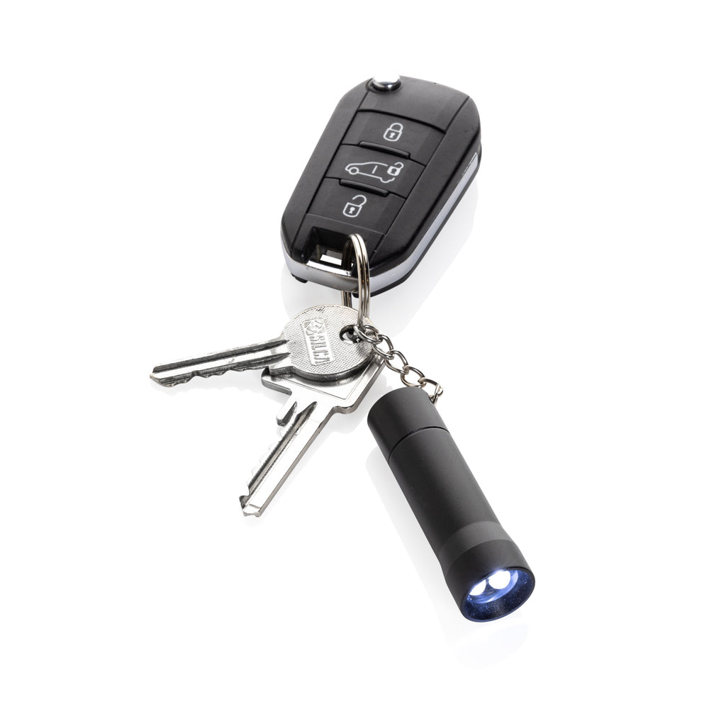 Flash Schlüsselanhänger-Taschenlampe aus RCS rec. Aluminium – schwarz