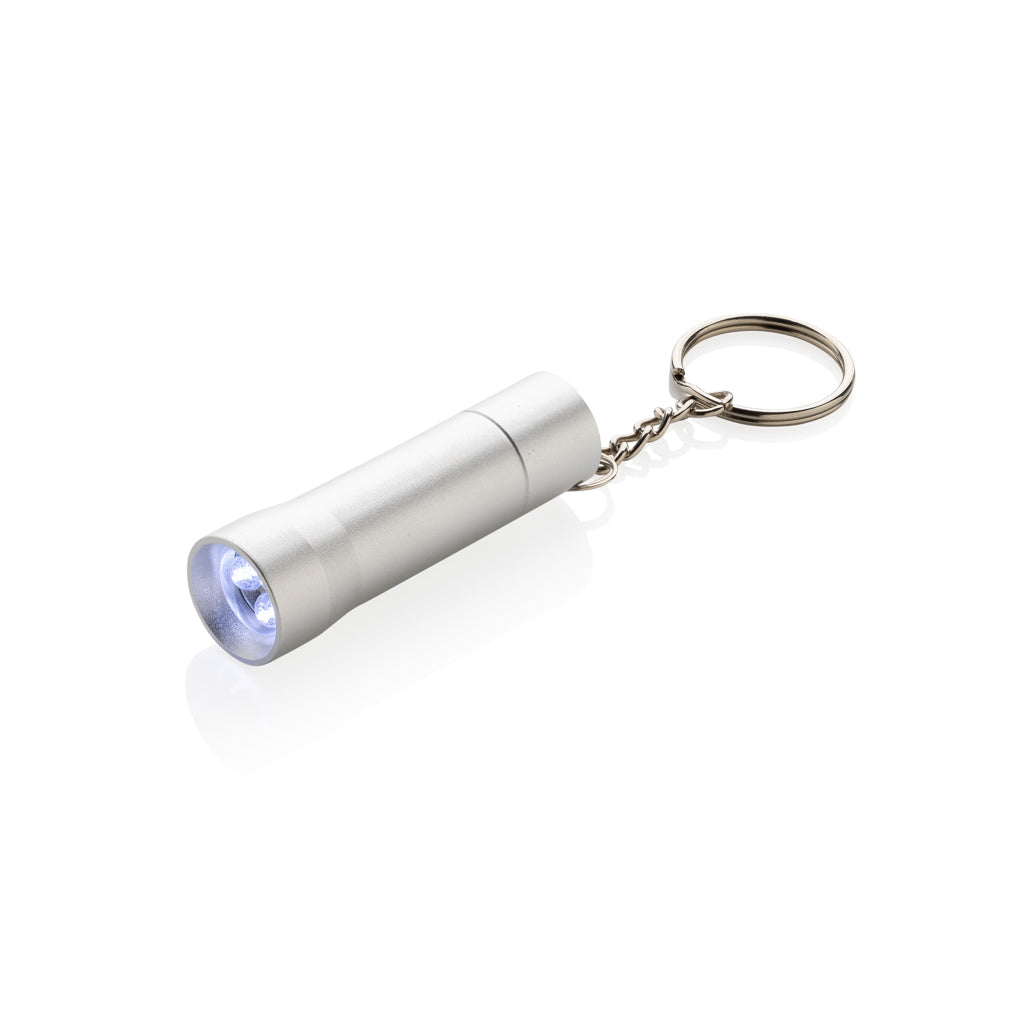 Flash Schlüsselanhänger-Taschenlampe aus RCS rec. Aluminium – Silbergrau