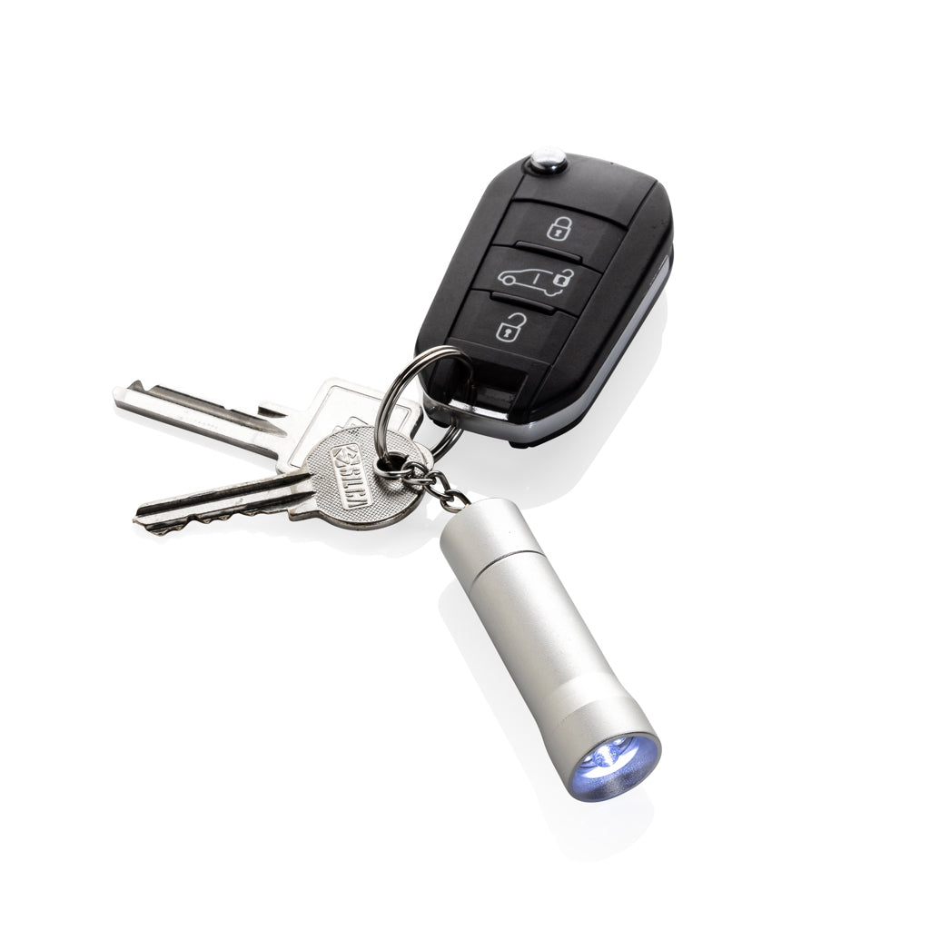 Flash Schlüsselanhänger-Taschenlampe aus RCS rec. Aluminium – Silbergrau