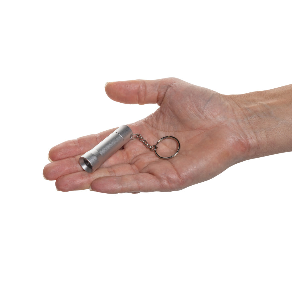 Flash Schlüsselanhänger-Taschenlampe aus RCS rec. Aluminium – Silbergrau
