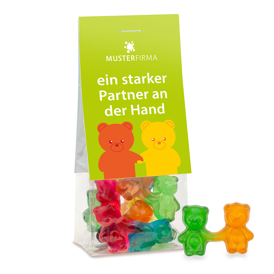 Fruchtgummi Bärchen Pärchen im Beutel 50 g mit Logo – Beispielmotiv