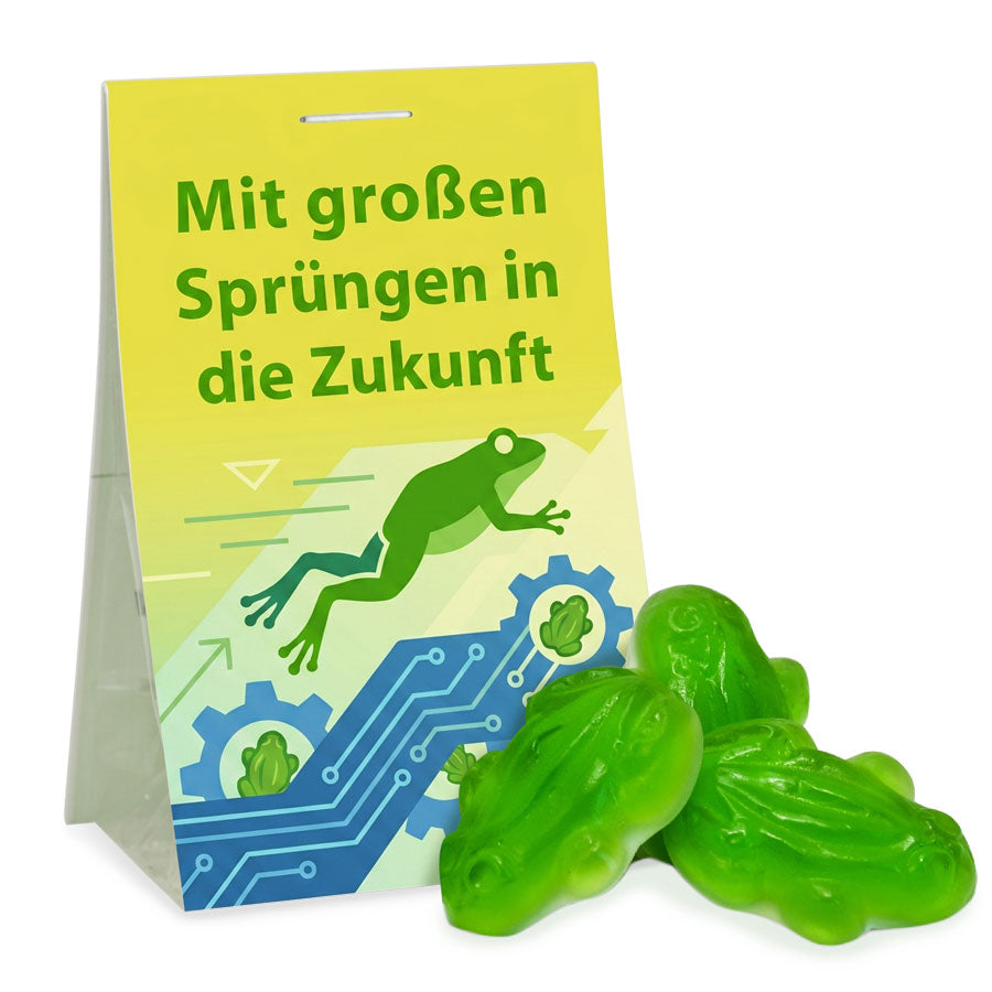 Fruchtgummi Frösche im Tütchen 15 g mit Logo – Beispielmotiv