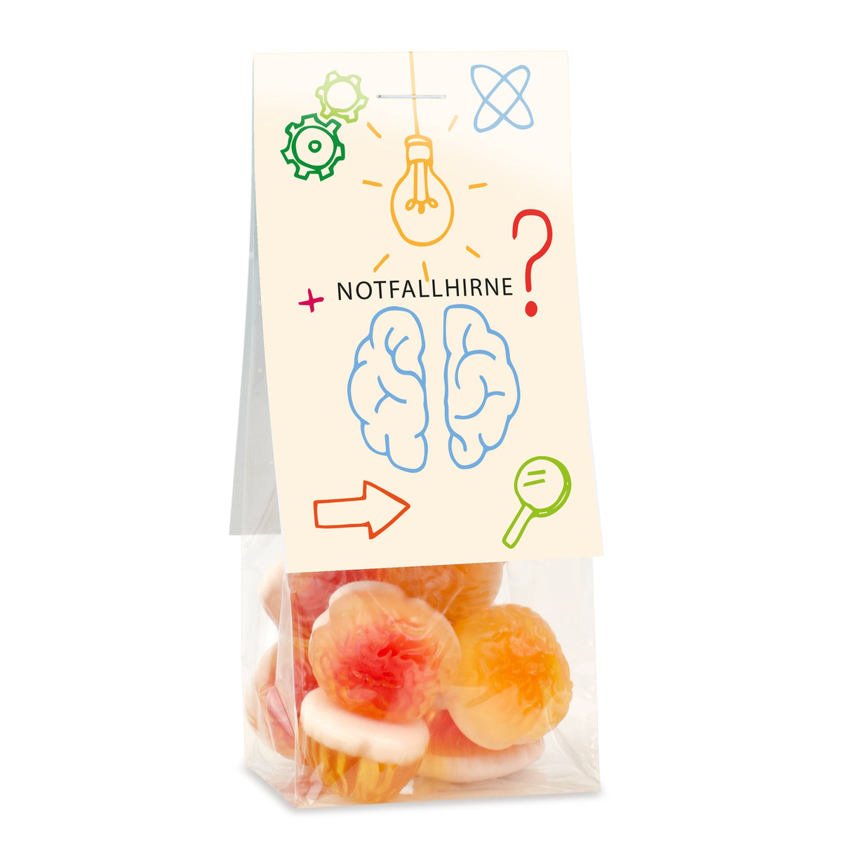 Fruchtgummi Gehirne im Tütchen 40 g mit Logo – Beispielmotiv