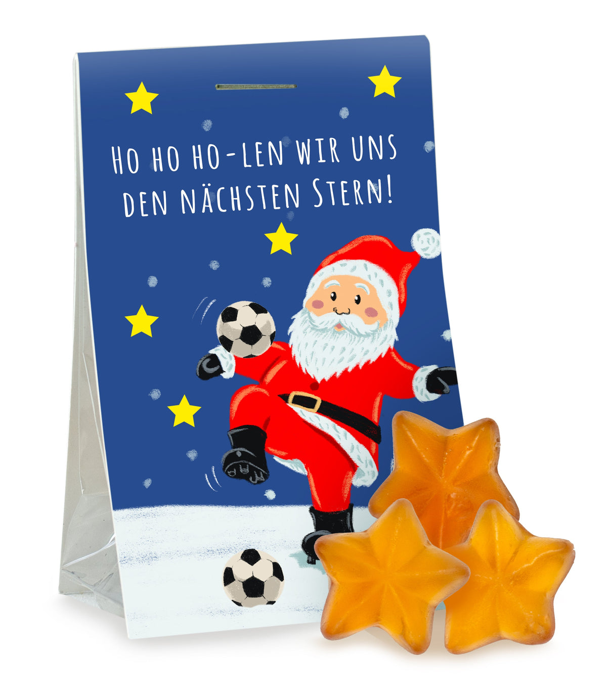 Fruchtgummi Zimtsterne im Tütchen 15 g zu Weihnachten mit Logo – Beispielmotiv