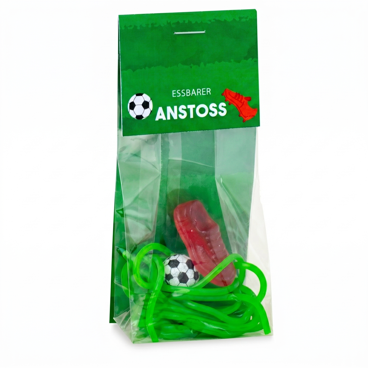 Fußball Set mit Fruchtgummi Schuh und Kaugummi im Tütchen – Beispielmotiv