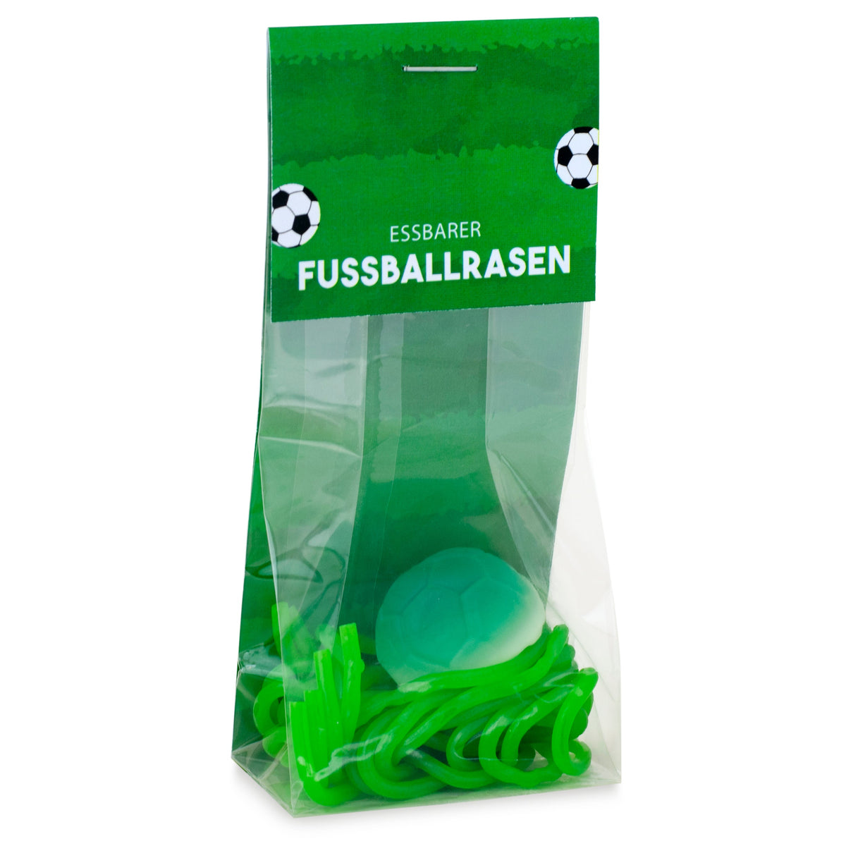 Fußballrasen aus Fruchtgummi im Tütchen 25 g mit Logo – Beispielmotiv