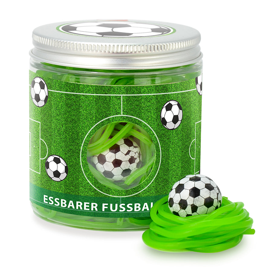Fußballrasen in der Dose 150 g mit Kaugummi Ball und Logo – Beispielmotiv