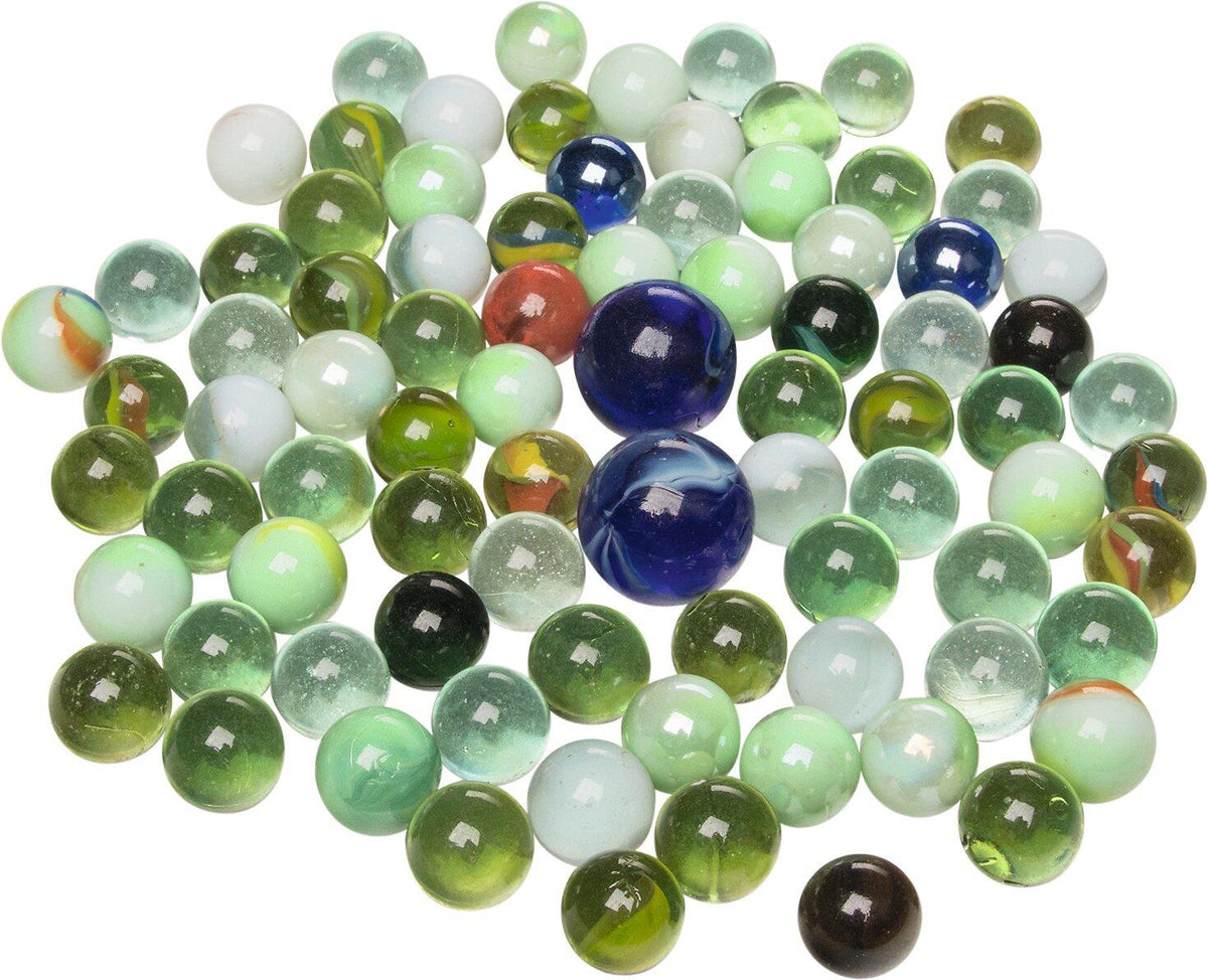 Glasmurmeln im Netz in zwei Größen, 16 und 25 mm – Ansicht