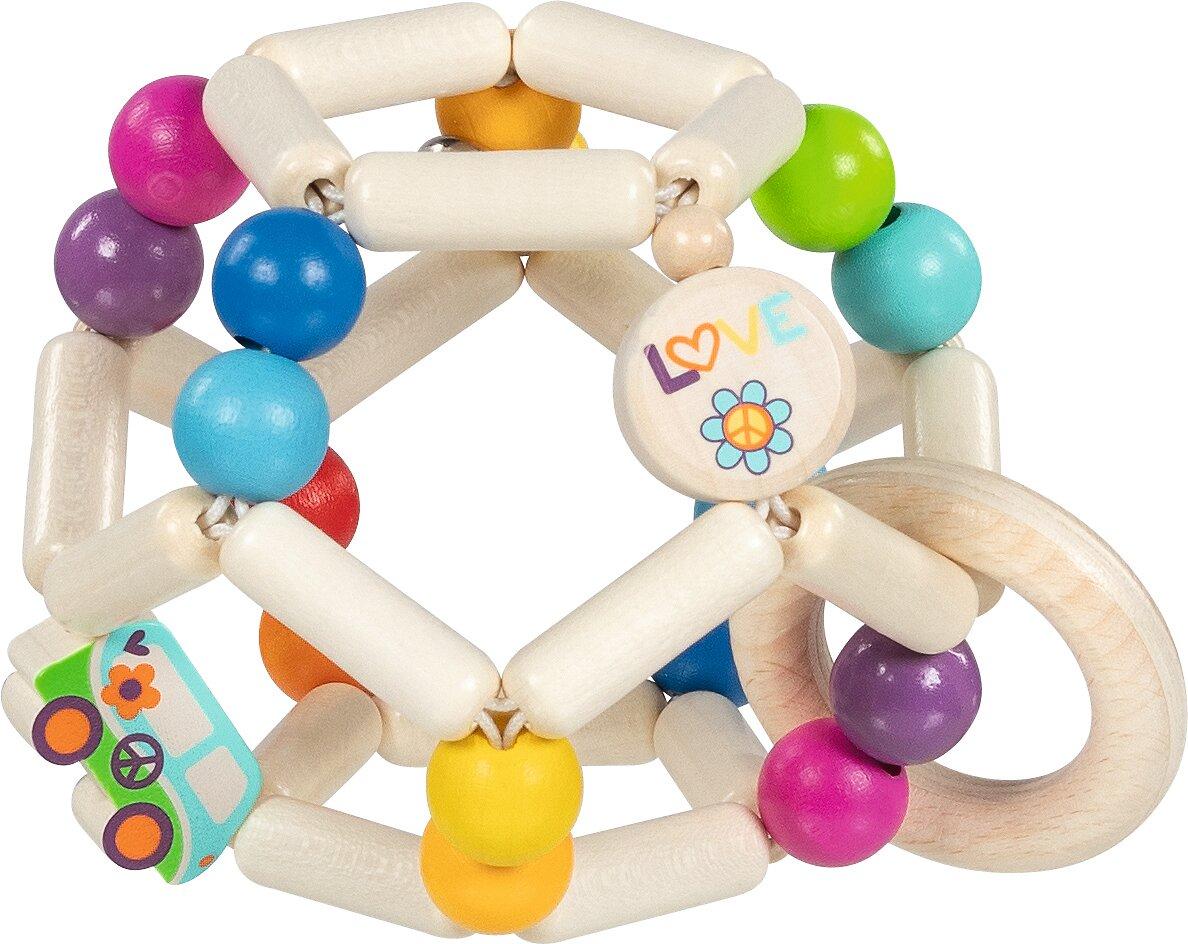 Greifling Ball aus Holzstäben mit Van und Love Motiv – Gesamtansicht