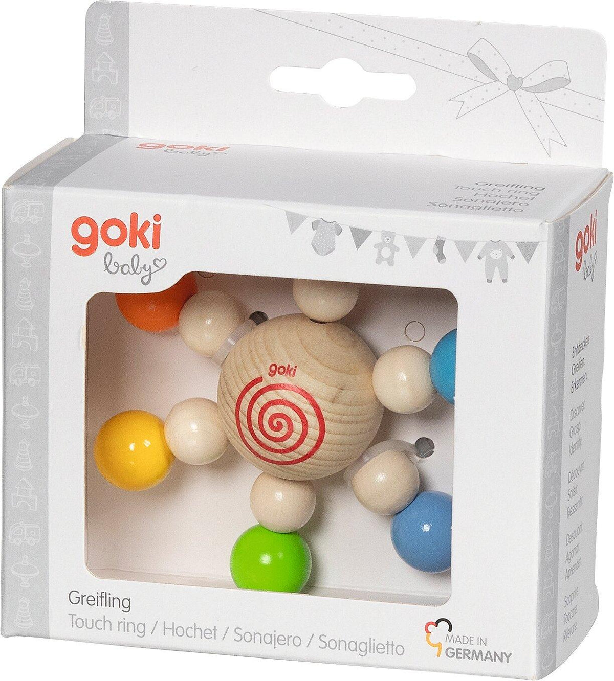 Greifling Perlenkreisel mit Spirale und Kugeln – Verpackung