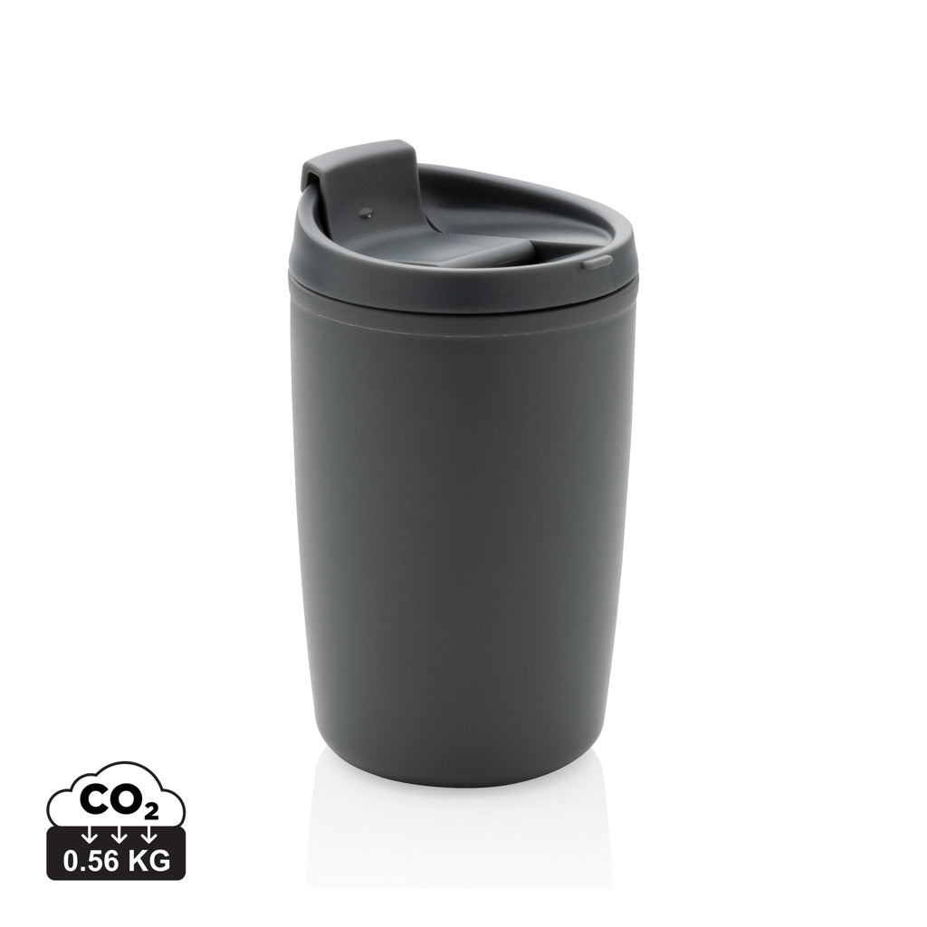 GRS recycelter PP-Becher mit Flip-Deckel – grau