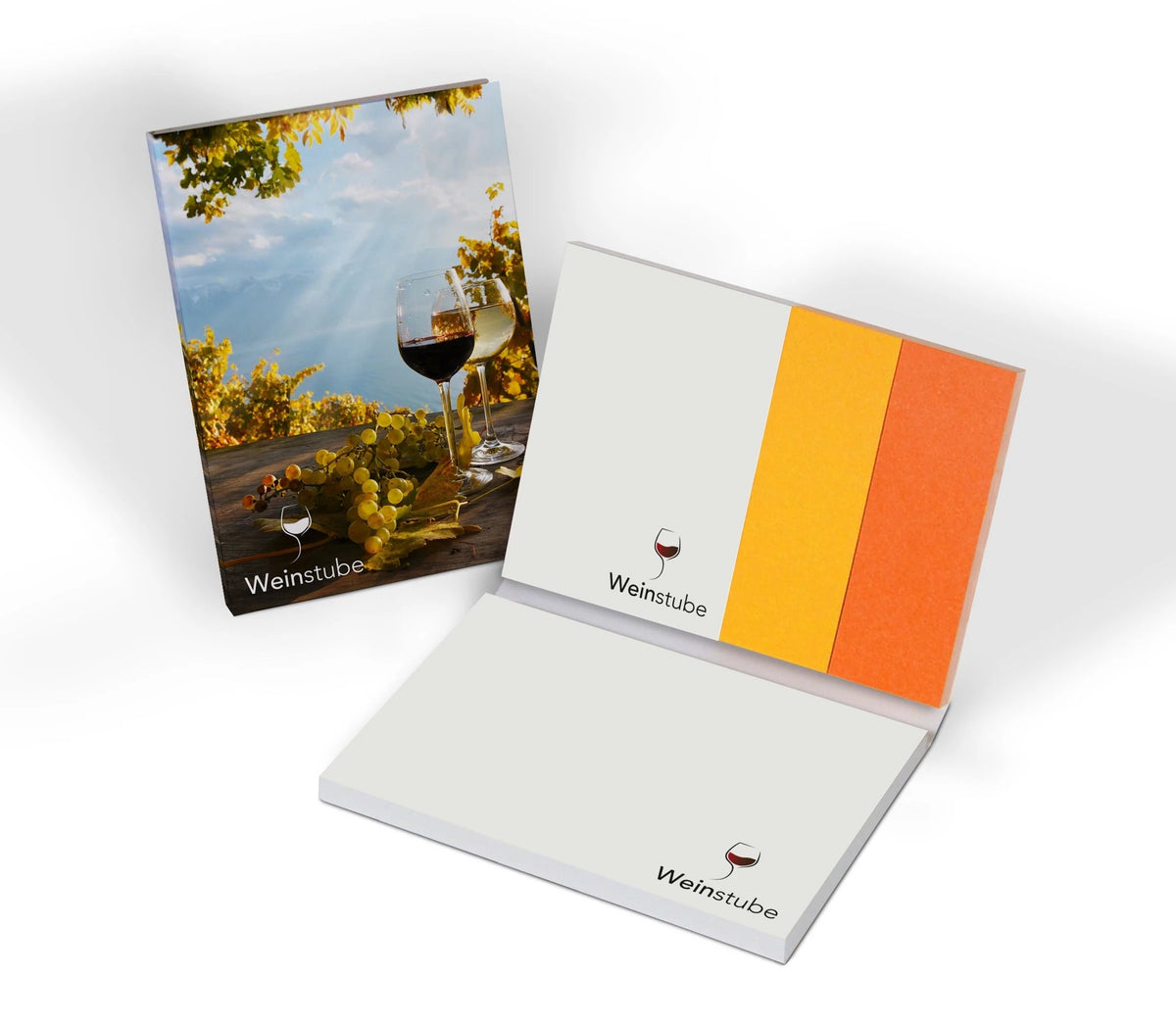 Haftset 100 x 70 mm mit naturweißen Haftnotizen und Logo – Ansicht