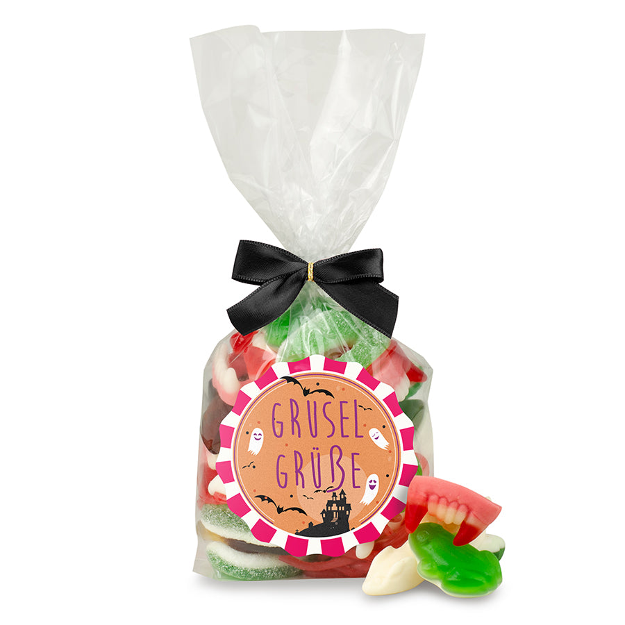Halloween Süßigkeiten Mischung im Flachbeutel 250 g mit Logo – Beispielmotiv