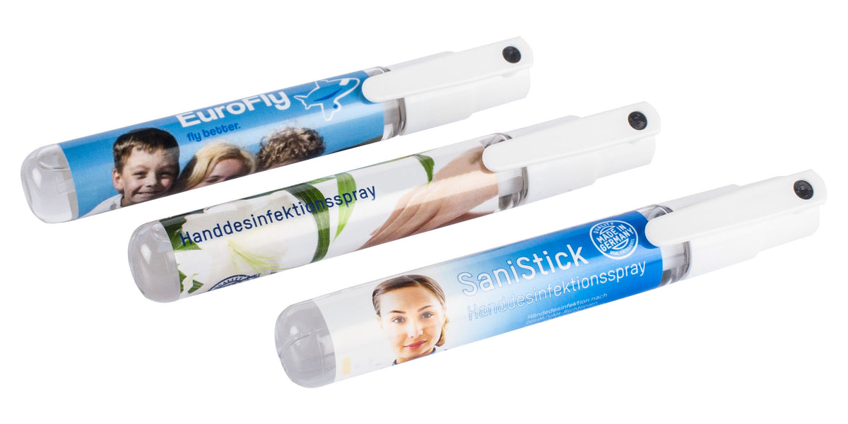 Handdesinfektionsspray 15 ml mit Clip und Etikett
