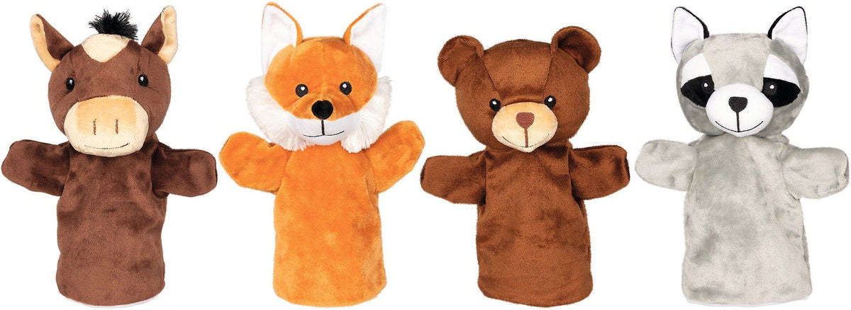 Handpuppen Fuchs, Bär und Waschbär im Viererset – Gesamtansicht