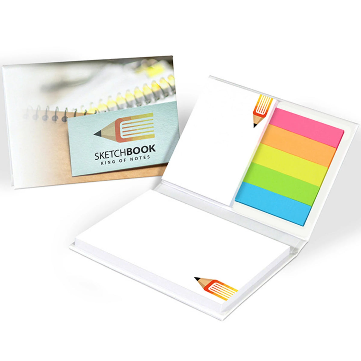 Hardcover Set 105 x 75 x 15 mm mit zwei Haftnotizen und Logo – Papiermarker neutral