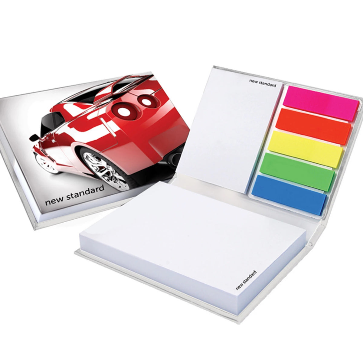 Hardcover Set mit 100 Blatt Haftnotiz, 18 mm stark, mit Logo – Kunststoffmarker