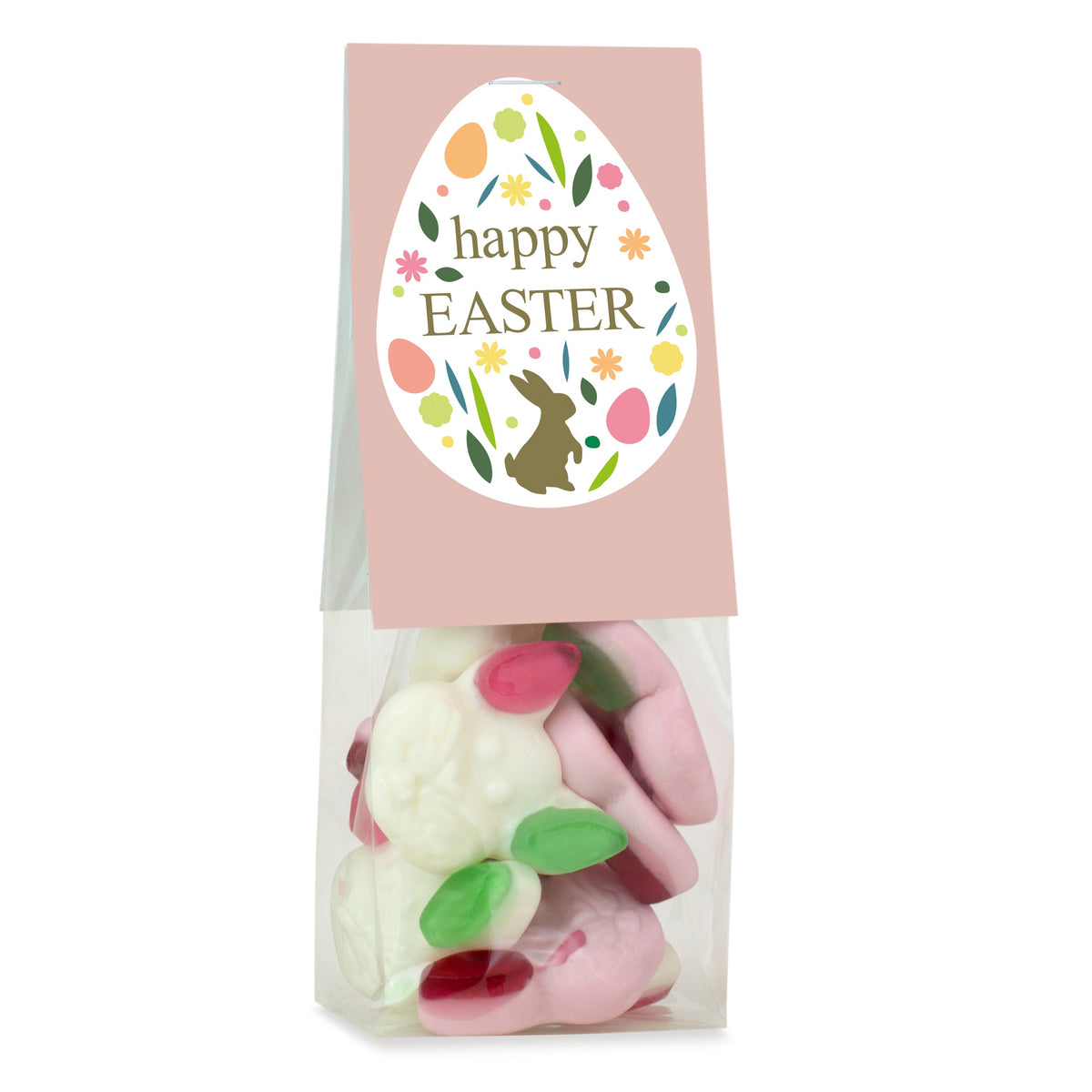 Hasen aus Fruchtgummi und Schaumzucker im Tütchen 50 g mit Logo – Beispielmotiv