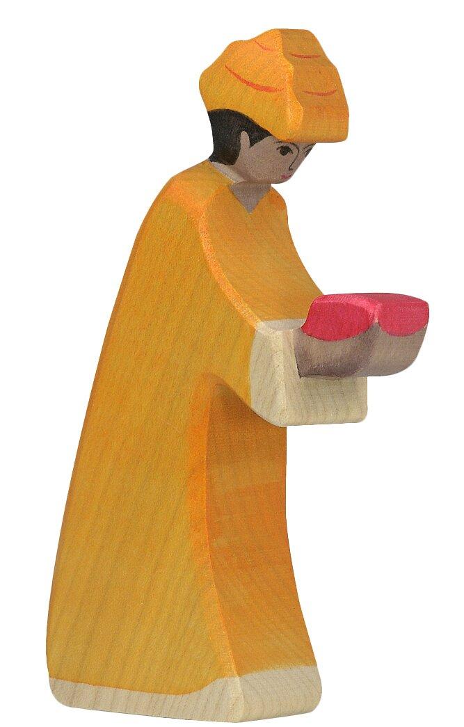 HOLZTIGER Holzfigur Melchior im orangen Gewand – Ansicht