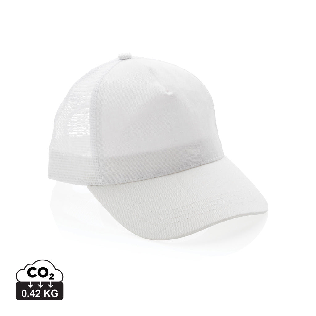Impact AWARE™ 190gr Brushed rCotton 5 Panel Trucker-Cap – weiß