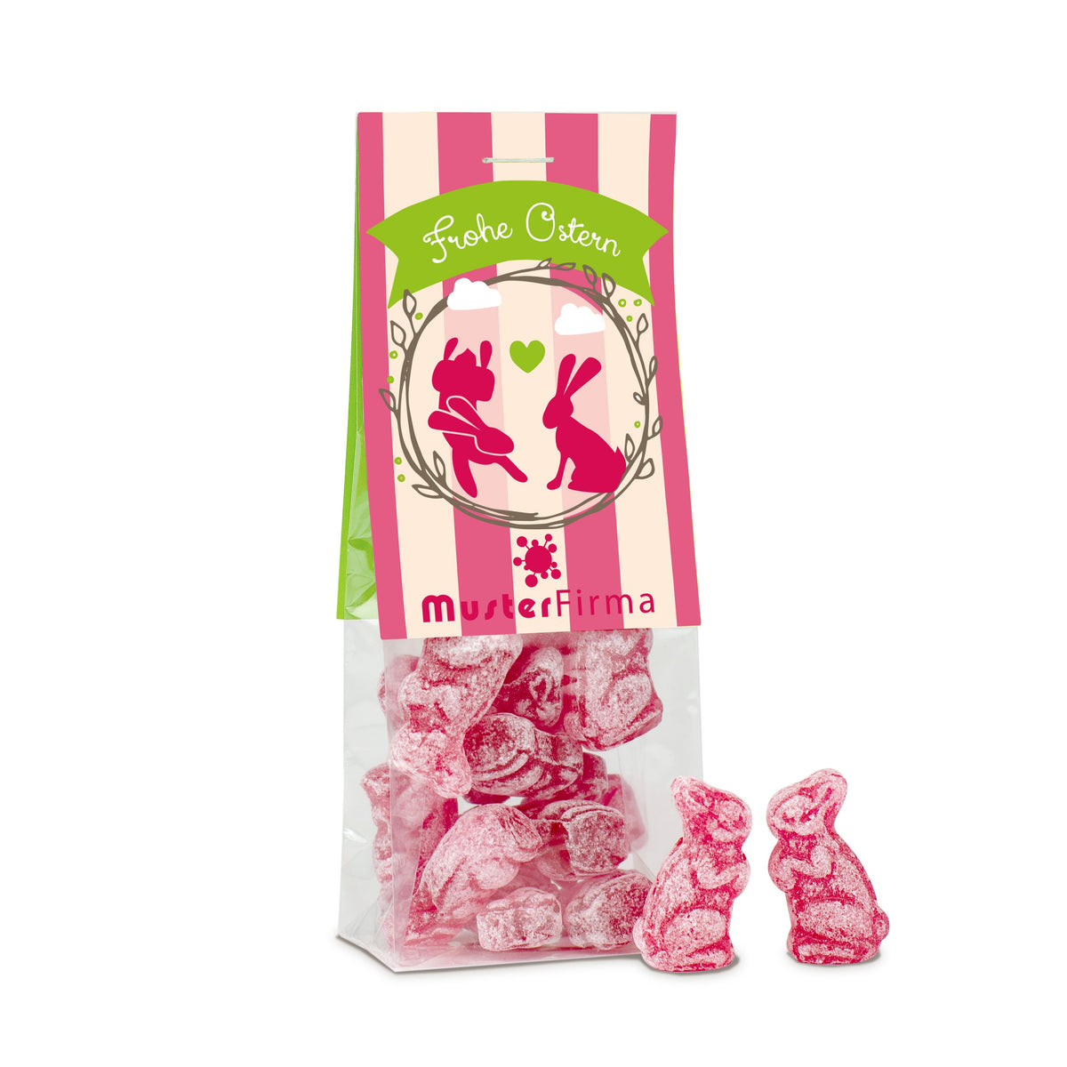 Joghurt Bonbons in Hasenform im Beutel 45 g mit Logo – Beispielmotiv