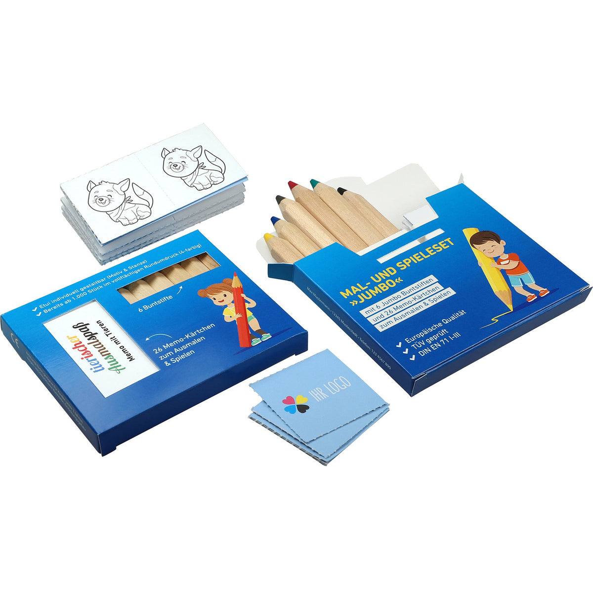 Jumbo Buntstifte Set mit 26 Memokarten und Etui – Natur