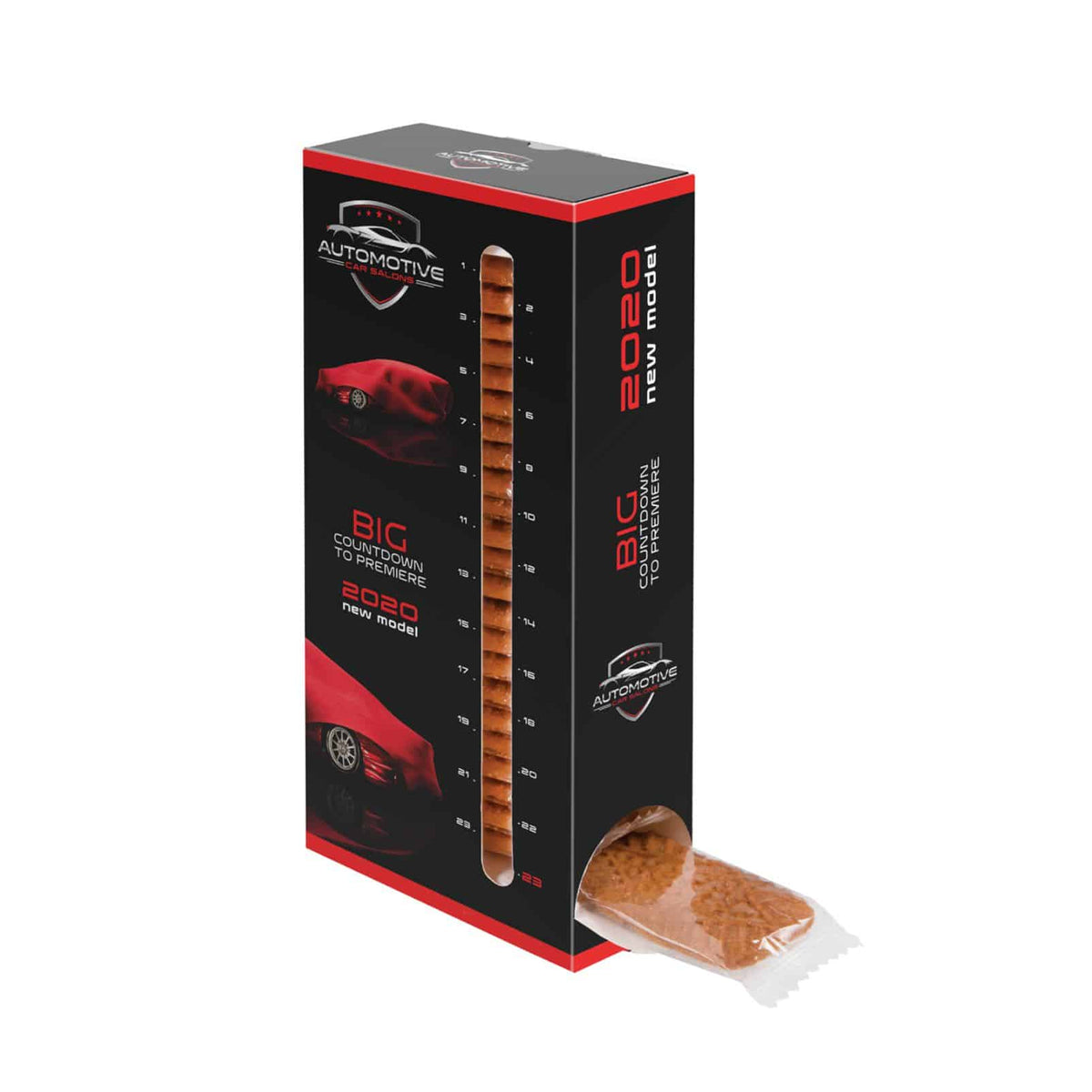 Kalenderturm mit Gewürzkeksen, Turm mit nummerierten Fächern und einzelnem Keks
