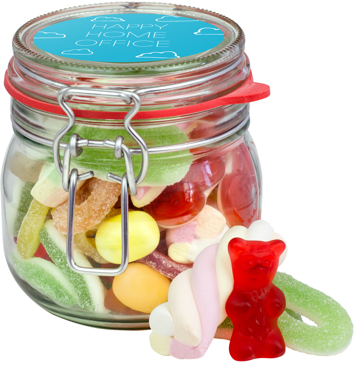 Kaubonbon Fruchtgummi Schaumzucker Mix im Glas 320 g mit Logo – Beispielmotiv
