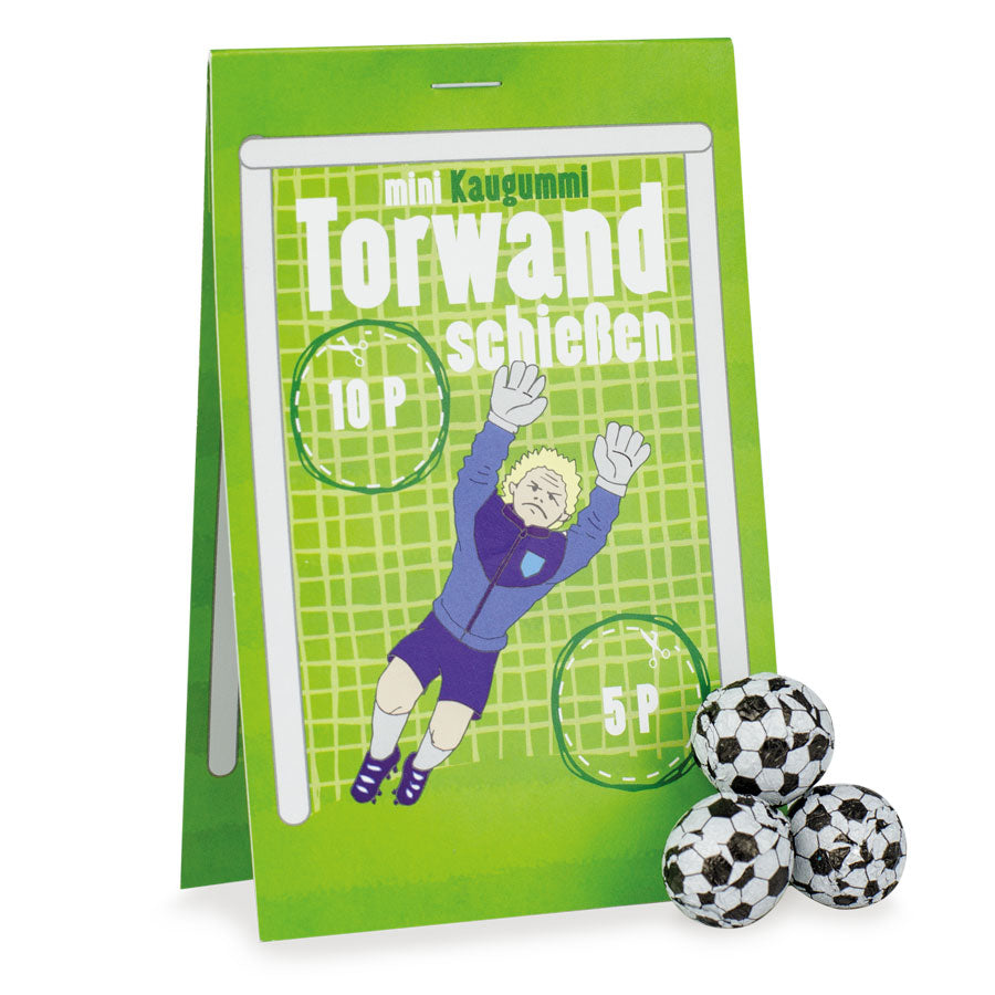 Kaugummi Fussbälle mit Torwandkarte 25 g und Logo – Beispielmotiv