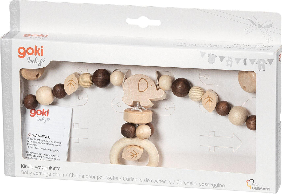 Kinderwagenkette Elefant mit Blättern aus Holz – Detailansicht